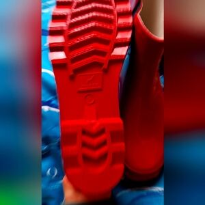 Red gardening boots